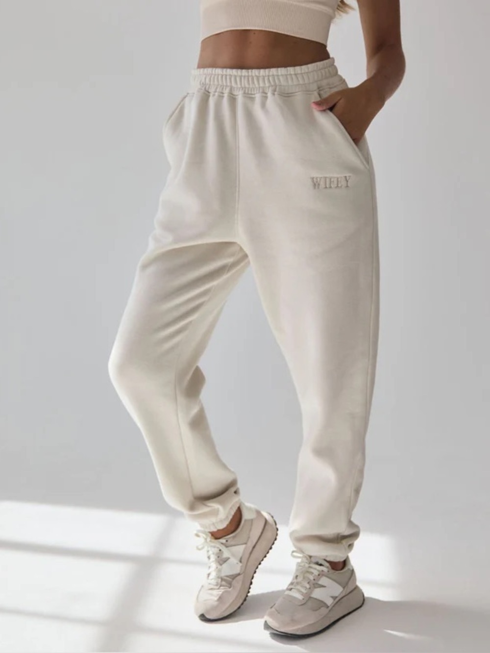 Six Stories Wifey Statement Sweatpants - Champagne